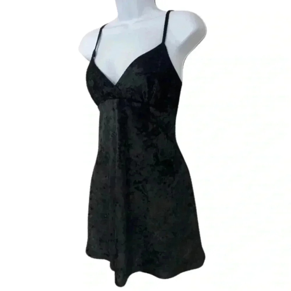 Vintage Victoria’s Secret Crushed Velvet Slip Dress Mini Small Black 90s 2000s - Picture 3 of 13